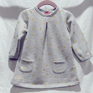 Baby Boden 6-12 months, gold metallic polka dot sweatshirt dress